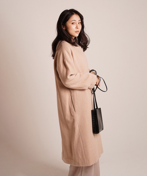 A.N.L（エーエヌエル　レーベル）の「A.N.L ウール混　丸首コート　オーバーサイズ　ドロップショルダー（ノーカラージャケット・レディース・ライトベージュ/ラベンダー・38）」の14枚目の写真