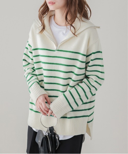 AMELY(エミリー)の「ハーフジップニットトップス(ニット/セーター・レディース・ベージュ系その他/グリーン系その他/ブルー系その他/グレー系その他/ブラック/ブラック系その他・フリー)」の5枚目の写真