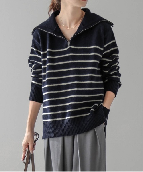 AMELY(エミリー)の「ハーフジップニットトップス(ニット/セーター・レディース・ベージュ系その他/グリーン系その他/ブルー系その他/グレー系その他/ブラック/ブラック系その他・フリー)」の6枚目の写真