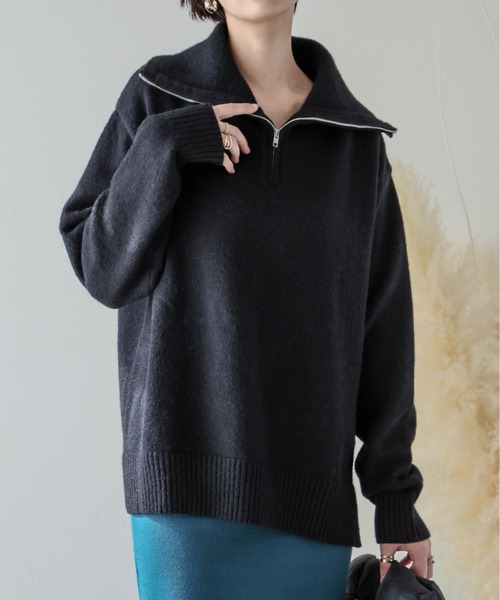 AMELY(エミリー)の「ハーフジップニットトップス(ニット/セーター・レディース・ベージュ系その他/グリーン系その他/ブルー系その他/グレー系その他/ブラック/ブラック系その他・フリー)」の2枚目の写真