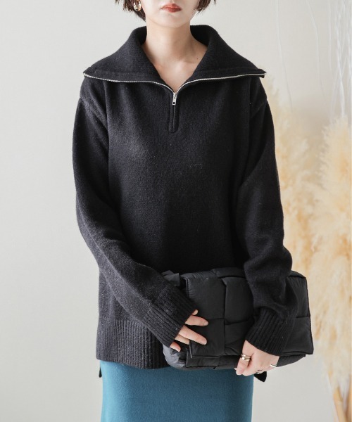 AMELY(エミリー)の「ハーフジップニットトップス(ニット/セーター・レディース・ベージュ系その他/グリーン系その他/ブルー系その他/グレー系その他/ブラック/ブラック系その他・フリー)」の7枚目の写真