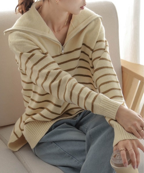 AMELY(エミリー)の「ハーフジップニットトップス(ニット/セーター・レディース・ベージュ系その他/グリーン系その他/ブルー系その他/グレー系その他/ブラック/ブラック系その他・フリー)」の20枚目の写真