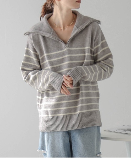 AMELY(エミリー)の「ハーフジップニットトップス(ニット/セーター・レディース・ベージュ系その他/グリーン系その他/ブルー系その他/グレー系その他/ブラック/ブラック系その他・フリー)」の11枚目の写真