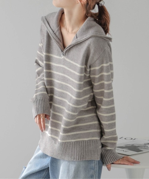 AMELY(エミリー)の「ハーフジップニットトップス(ニット/セーター・レディース・ベージュ系その他/グリーン系その他/ブルー系その他/グレー系その他/ブラック/ブラック系その他・フリー)」の13枚目の写真
