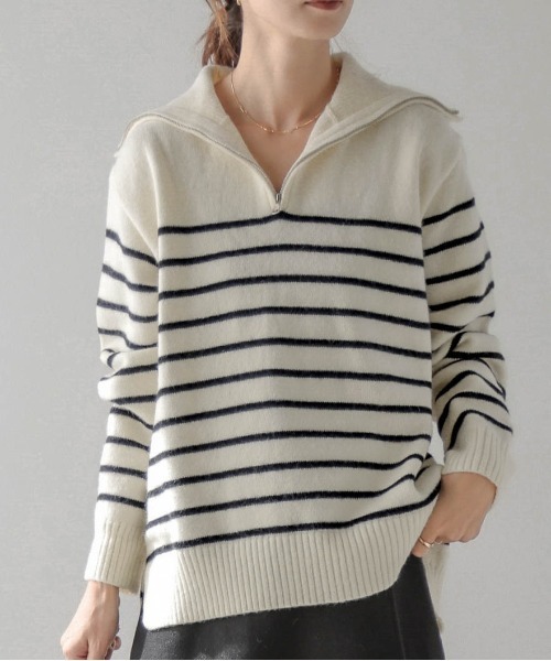 AMELY(エミリー)の「ハーフジップニットトップス(ニット/セーター・レディース・ベージュ系その他/グリーン系その他/ブルー系その他/グレー系その他/ブラック/ブラック系その他・フリー)」の8枚目の写真