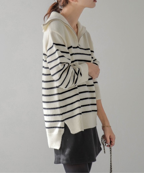 AMELY(エミリー)の「ハーフジップニットトップス(ニット/セーター・レディース・ベージュ系その他/グリーン系その他/ブルー系その他/グレー系その他/ブラック/ブラック系その他・フリー)」の10枚目の写真