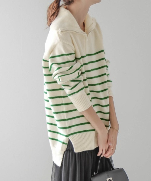 AMELY(エミリー)の「ハーフジップニットトップス(ニット/セーター・レディース・ベージュ系その他/グリーン系その他/ブルー系その他/グレー系その他/ブラック/ブラック系その他・フリー)」の15枚目の写真