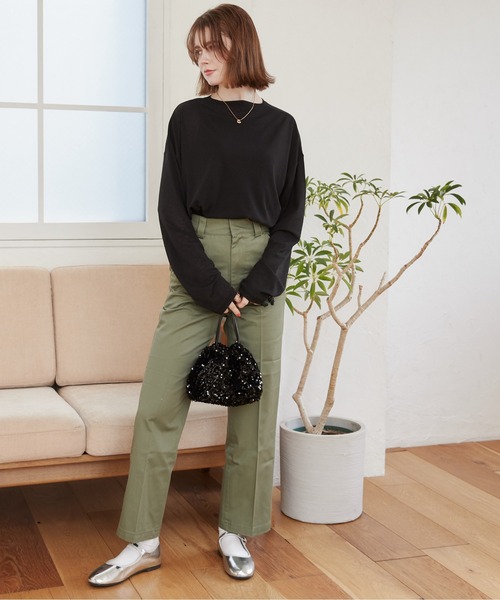 ANGIE（アンジー）の「ハイウエストセンタープレスワークパンツ（チノパンツ・レディース・ブラック/ベージュ/カーキ・SMALL/MEDIUM/LARGE）」の21枚目の写真