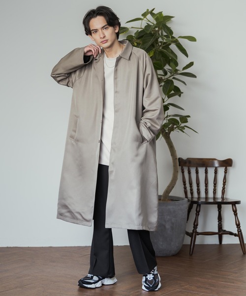 Rocky Monroe（ロッキーモンロー）の「オーバーサイズ ステンカラーロングスプリングコート（ステンカラーコート・メンズ・ベージュ/チャコール/ブラック・M/L）」の11枚目の写真