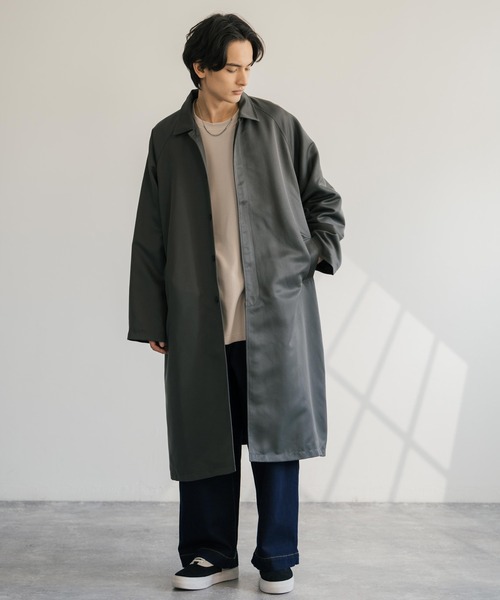 Rocky Monroe（ロッキーモンロー）の「オーバーサイズ ステンカラーロングスプリングコート（ステンカラーコート・メンズ・ベージュ/チャコール/ブラック・M/L）」の5枚目の写真