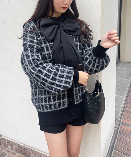 one after another NICE CLAUP（ワンアフターアナザーナイスクラップ）の「ツイードロングカーディガン　2023SS（カーディガン/ボレロ・レディース・ブラック/グレー/アイボリー・FREE）」の14枚目の写真