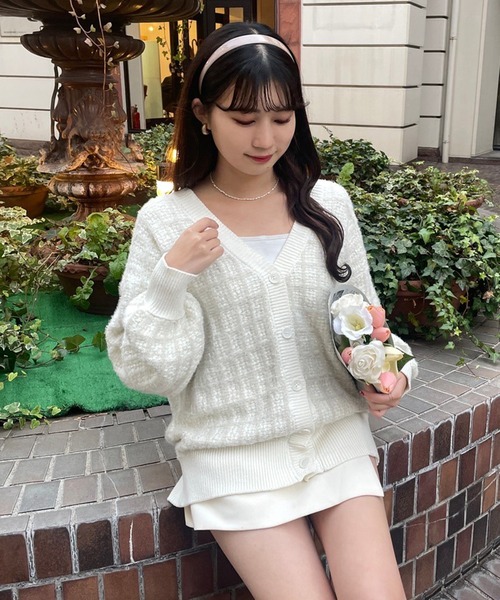 one after another NICE CLAUP（ワンアフターアナザーナイスクラップ）の「ツイードロングカーディガン　2023SS（カーディガン/ボレロ・レディース・ブラック/グレー/アイボリー・FREE）」の6枚目の写真