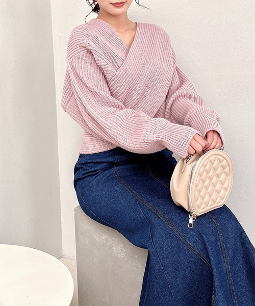 MIIA（ミーア）の「クロスニット（ニット/セーター・レディース・ベージュ/パープル/ピンク/オフホワイト/ブラック・FREE）」の12枚目の写真