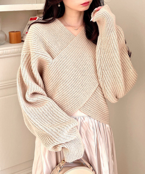 MIIA（ミーア）の「クロスニット（ニット/セーター・レディース・ベージュ/パープル/ピンク/オフホワイト/ブラック・FREE）」の18枚目の写真