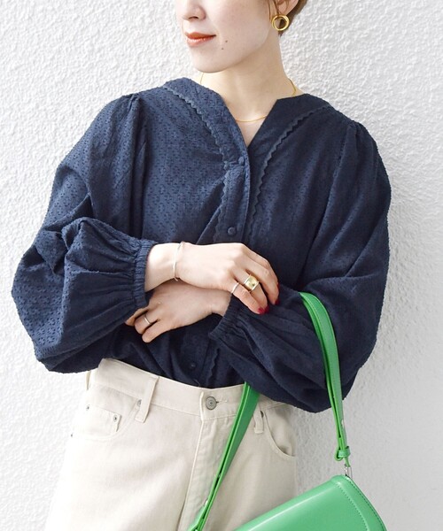 SHIPS any（シップス エニィ）の「SHIPS any:〈洗濯機可能〉カット ジャカード パフ シャツ ブラウス（シャツ/ブラウス・レディース・ホワイト/ネイビー/イエロー・ONE SIZE）」の20枚目の写真