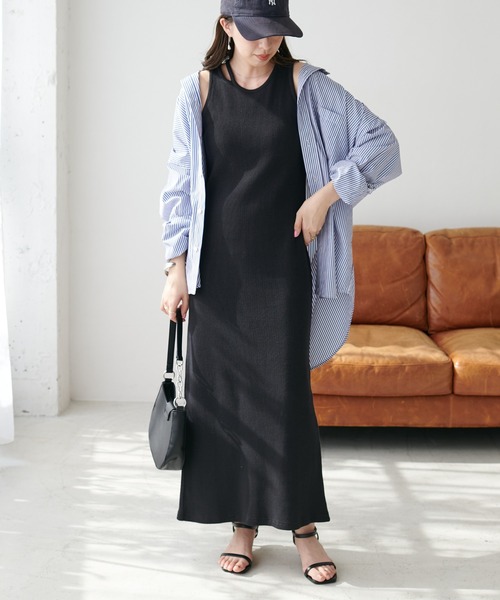 DISCOAT（ディスコート）の「カップ付ワッフルアシメネックワンピース（ワンピース・レディース・オレンジ/アイボリー/グレー/ブラック・MEDIUM/SHORT/LARGE）」の7枚目の写真