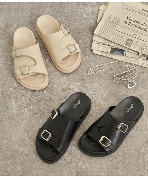 ANAP（アナップ）の「ダブルバックルサンダル（サンダル・レディース・オフホワイト/ブラック・S/M/L）」の7枚目の写真