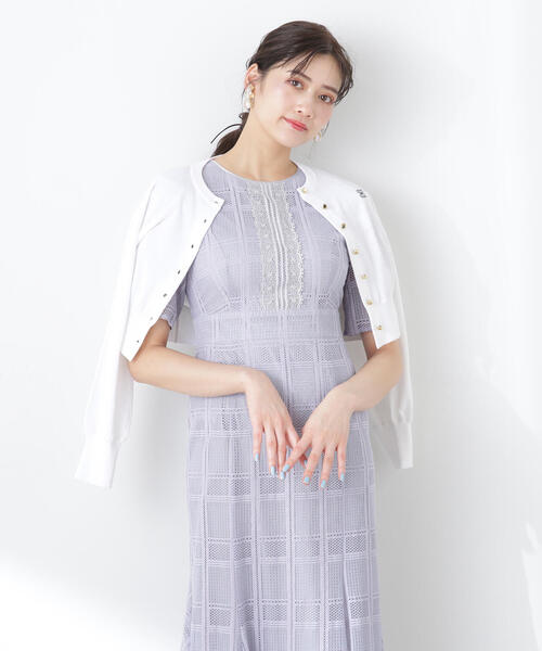 JILL by JILL STUART（ジルバイジルスチュアート）の「◇エンブレムシシュウクルーカーディガン（ニット/セーター・レディース・ネイビー/ホワイト系その他/パープル/ホワイト・FREE）」の6枚目の写真