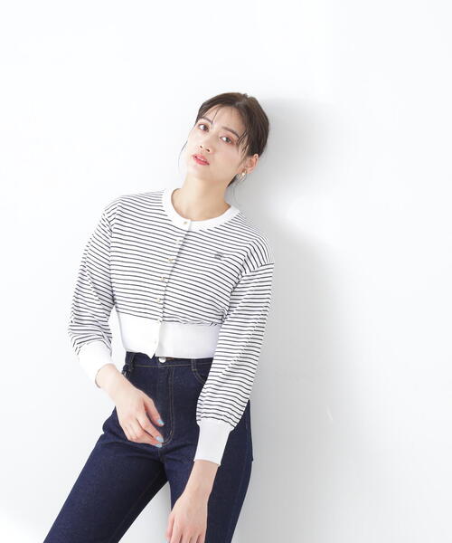 JILL by JILL STUART（ジルバイジルスチュアート）の「◇エンブレムシシュウクルーカーディガン（ニット/セーター・レディース・ネイビー/ホワイト系その他/パープル/ホワイト・FREE）」の17枚目の写真