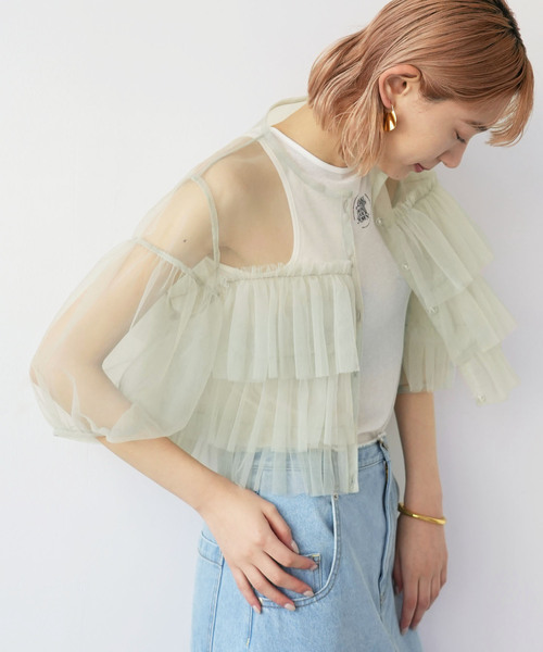 SLOBE citron.(スローブシトロン)の「SLOBE citron.チュールフリルブラウス(シャツ/ブラウス・レディース・ライトグリーン/ピンク・FREE)」の8枚目の写真