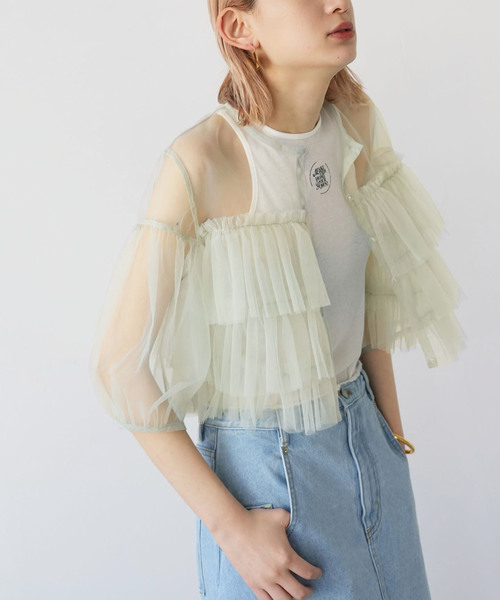 SLOBE citron.(スローブシトロン)の「SLOBE citron.チュールフリルブラウス(シャツ/ブラウス・レディース・ライトグリーン/ピンク・FREE)」の9枚目の写真