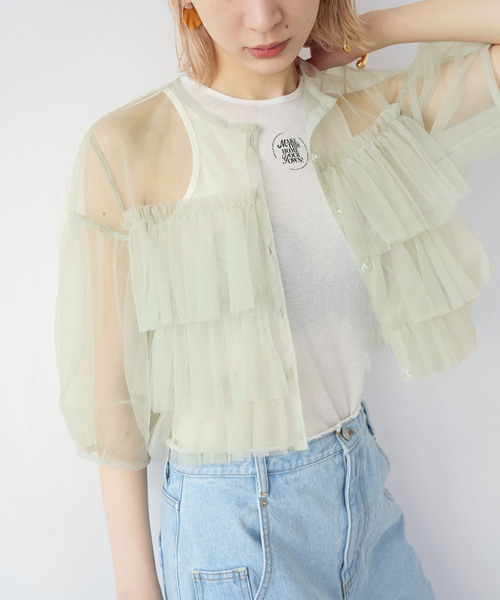 SLOBE citron.(スローブシトロン)の「SLOBE citron.チュールフリルブラウス(シャツ/ブラウス・レディース・ライトグリーン/ピンク・FREE)」の10枚目の写真