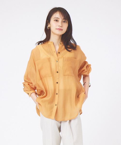 abahouse mavie（アバハウスマヴィ）の「シアーオーバーシャツ（シャツ/ブラウス・レディース・ダークオレンジ/ブラック/グレイッシュベージュ/グレイッシュブルー/チャコールグレー/ホワイト/イエロー・フリー）」の7枚目の写真