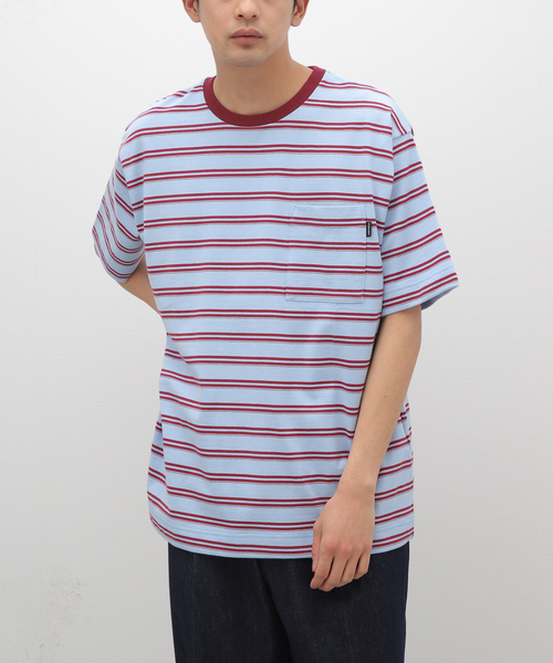 cabaret poval（キャバレーポバール）の「【CABARET POVAL / キャバレーポバール】 Villa Stripe Top（Tシャツ/カットソー・メンズ・チャコールグレー/ブルー・LARGE/X-LARGE）」の2枚目の写真