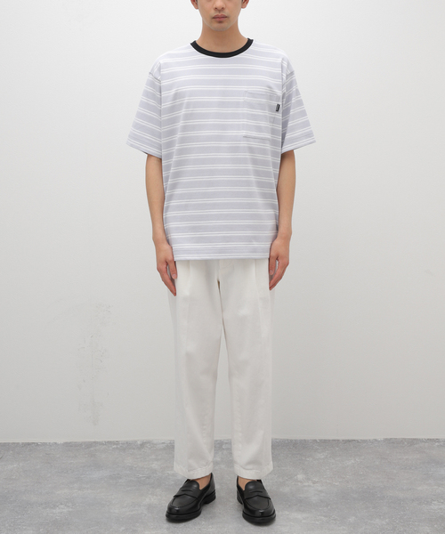 cabaret poval（キャバレーポバール）の「【CABARET POVAL / キャバレーポバール】 Villa Stripe Top（Tシャツ/カットソー・メンズ・チャコールグレー/ブルー・LARGE/X-LARGE）」の4枚目の写真