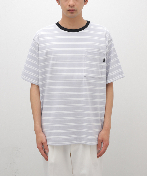 cabaret poval（キャバレーポバール）の「【CABARET POVAL / キャバレーポバール】 Villa Stripe Top（Tシャツ/カットソー・メンズ・チャコールグレー/ブルー・LARGE/X-LARGE）」の8枚目の写真