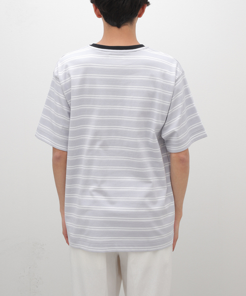 cabaret poval（キャバレーポバール）の「【CABARET POVAL / キャバレーポバール】 Villa Stripe Top（Tシャツ/カットソー・メンズ・チャコールグレー/ブルー・LARGE/X-LARGE）」の10枚目の写真