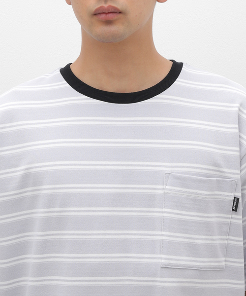 cabaret poval（キャバレーポバール）の「【CABARET POVAL / キャバレーポバール】 Villa Stripe Top（Tシャツ/カットソー・メンズ・チャコールグレー/ブルー・LARGE/X-LARGE）」の12枚目の写真