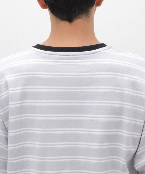 cabaret poval（キャバレーポバール）の「【CABARET POVAL / キャバレーポバール】 Villa Stripe Top（Tシャツ/カットソー・メンズ・チャコールグレー/ブルー・LARGE/X-LARGE）」の16枚目の写真