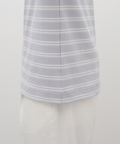 cabaret poval（キャバレーポバール）の「【CABARET POVAL / キャバレーポバール】 Villa Stripe Top（Tシャツ/カットソー・メンズ・チャコールグレー/ブルー・LARGE/X-LARGE）」の7枚目の写真