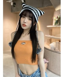 エンブレムリブニットベアトップ