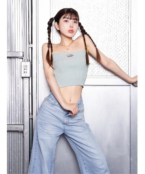 Darich(ダーリッチ)の「エンブレムリブニットベアトップ(ニット/セーター・レディース・サックスブルー/ブラック/オレンジ・FREE)」の12枚目の写真