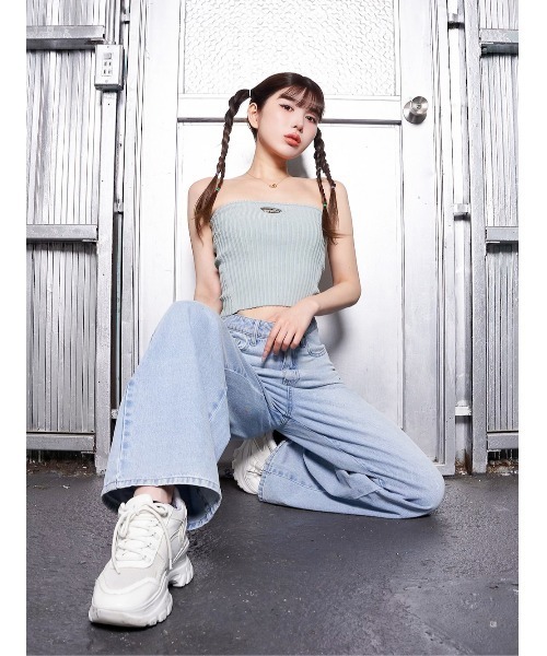 エンブレムリブニットベアトップ（ニット/セーター）｜Darich