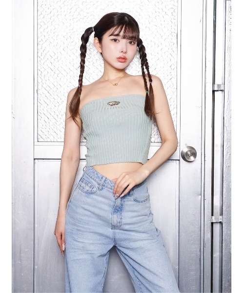 美品★Darich エンブレムリブニットベアトップ エンブレムリブニットベアトップ（ニット/セーター）｜Darich