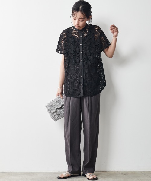 CHIC STYLE（シックスタイル）の「＜大きいサイズ＞レーヨン麻2タックワイドストレートパンツ シックスタイル（その他パンツ・レディース・ベージュ/チャコール・5L/L/3L/4L/LL）」の5枚目の写真