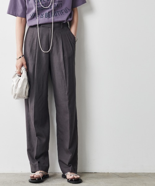 CHIC STYLE（シックスタイル）の「＜大きいサイズ＞レーヨン麻2タックワイドストレートパンツ シックスタイル（その他パンツ・レディース・ベージュ/チャコール・5L/L/3L/4L/LL）」の21枚目の写真