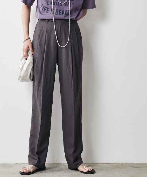 CHIC STYLE（シックスタイル）の「＜大きいサイズ＞レーヨン麻2タックワイドストレートパンツ シックスタイル（その他パンツ・レディース・ベージュ/チャコール・5L/L/3L/4L/LL）」の20枚目の写真