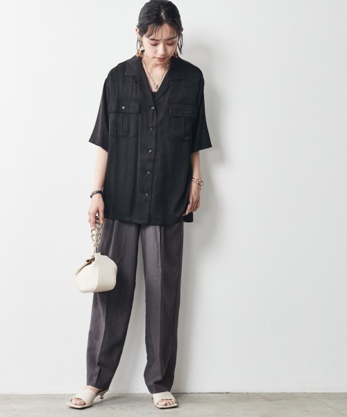 CHIC STYLE（シックスタイル）の「＜大きいサイズ＞レーヨン麻2タックワイドストレートパンツ シックスタイル（その他パンツ・レディース・ベージュ/チャコール・5L/L/3L/4L/LL）」の15枚目の写真