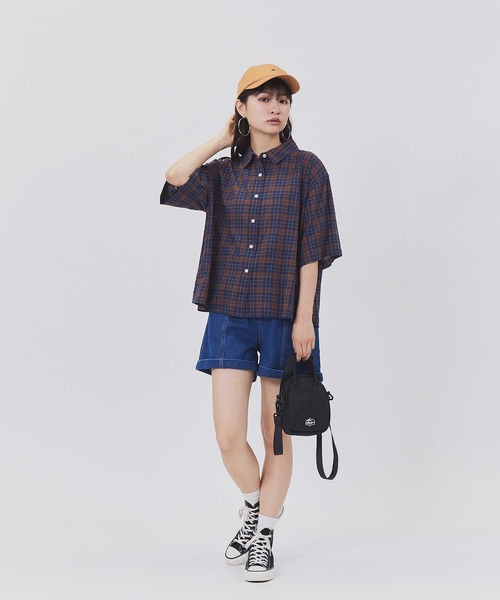 BACK NUMBER（バックナンバー）の「【BACK NUMBER】チェック柄半袖シャツ（シャツ/ブラウス・レディース・ネイビー/ブラウン/ブラック×ホワイト・L/M）」の7枚目の写真