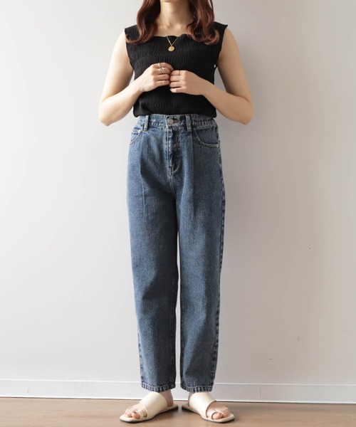 mil(ミル)の「【150㎝前後の小柄さんサイズ】タックデニムパンツ(デニムパンツ・レディース・ネイビー/ケミカルウォッシュ・XS/S/M)」の6枚目の写真