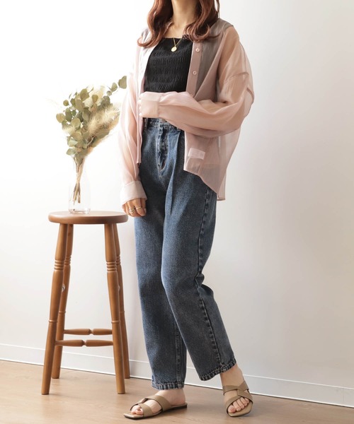 mil(ミル)の「【150㎝前後の小柄さんサイズ】タックデニムパンツ(デニムパンツ・レディース・ネイビー/ケミカルウォッシュ・XS/S/M)」の9枚目の写真