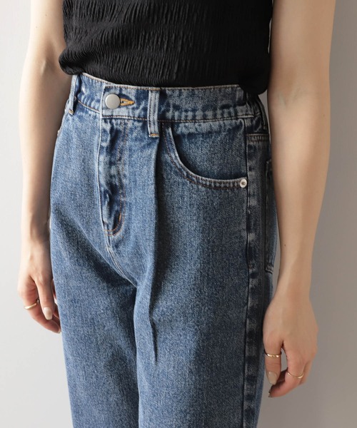 mil(ミル)の「【150㎝前後の小柄さんサイズ】タックデニムパンツ(デニムパンツ・レディース・ネイビー/ケミカルウォッシュ・XS/S/M)」の11枚目の写真