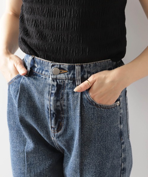 mil(ミル)の「【150㎝前後の小柄さんサイズ】タックデニムパンツ(デニムパンツ・レディース・ネイビー/ケミカルウォッシュ・XS/S/M)」の12枚目の写真
