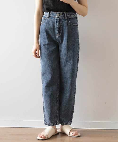 mil(ミル)の「【150㎝前後の小柄さんサイズ】タックデニムパンツ(デニムパンツ・レディース・ネイビー/ケミカルウォッシュ・XS/S/M)」の10枚目の写真