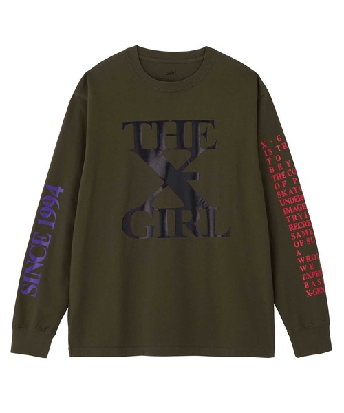 X-girl（エックスガール）の「THE X-GIRL L/S TEE（Tシャツ/カットソー・レディース・オリーブ/ホワイト/ブラック・L/M/S/XL）」の3枚目の写真