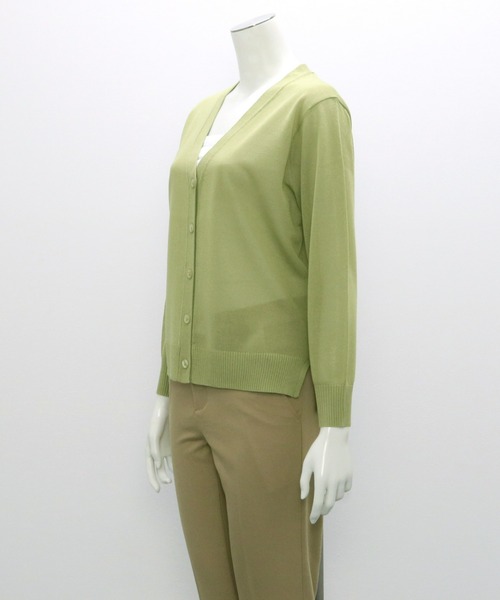 TOKYO SHIRTS（トウキョウシャツ）の「Vネック裾スリット ベーシックニットカーディガン（カーディガン/ボレロ・レディース・ブラック/ホワイト/トップグレー/ライトカーキ/コバルトブルー・M/L）」の11枚目の写真